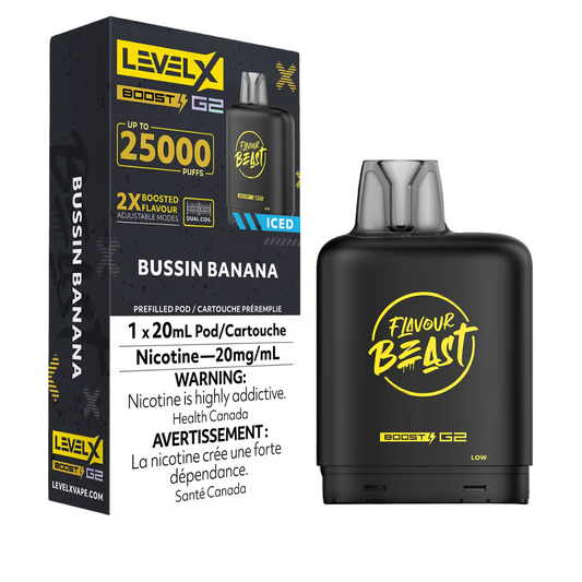 Level X Flavour Beast Boost G2 Iced Pod 20mL Bussin Banana 25000 Puffs