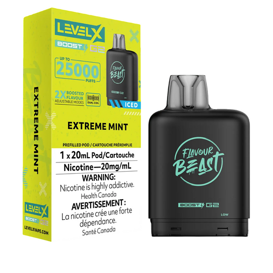 Level X Flavour Beast Boost G2 Iced Pod 20mL Extreme Mint 25000 Puffs