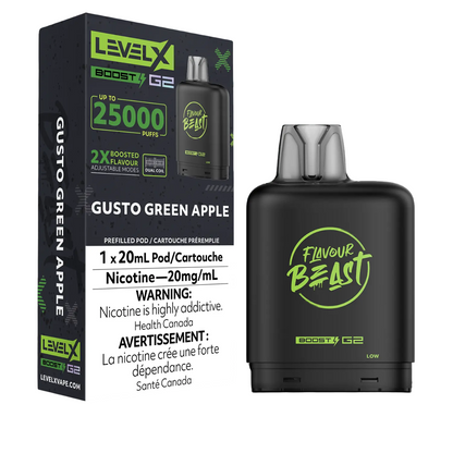 Level X Flavour Beast Boost G2 Iced Pod 20mL Gusto Green Apple 25000 Puffs 20mg