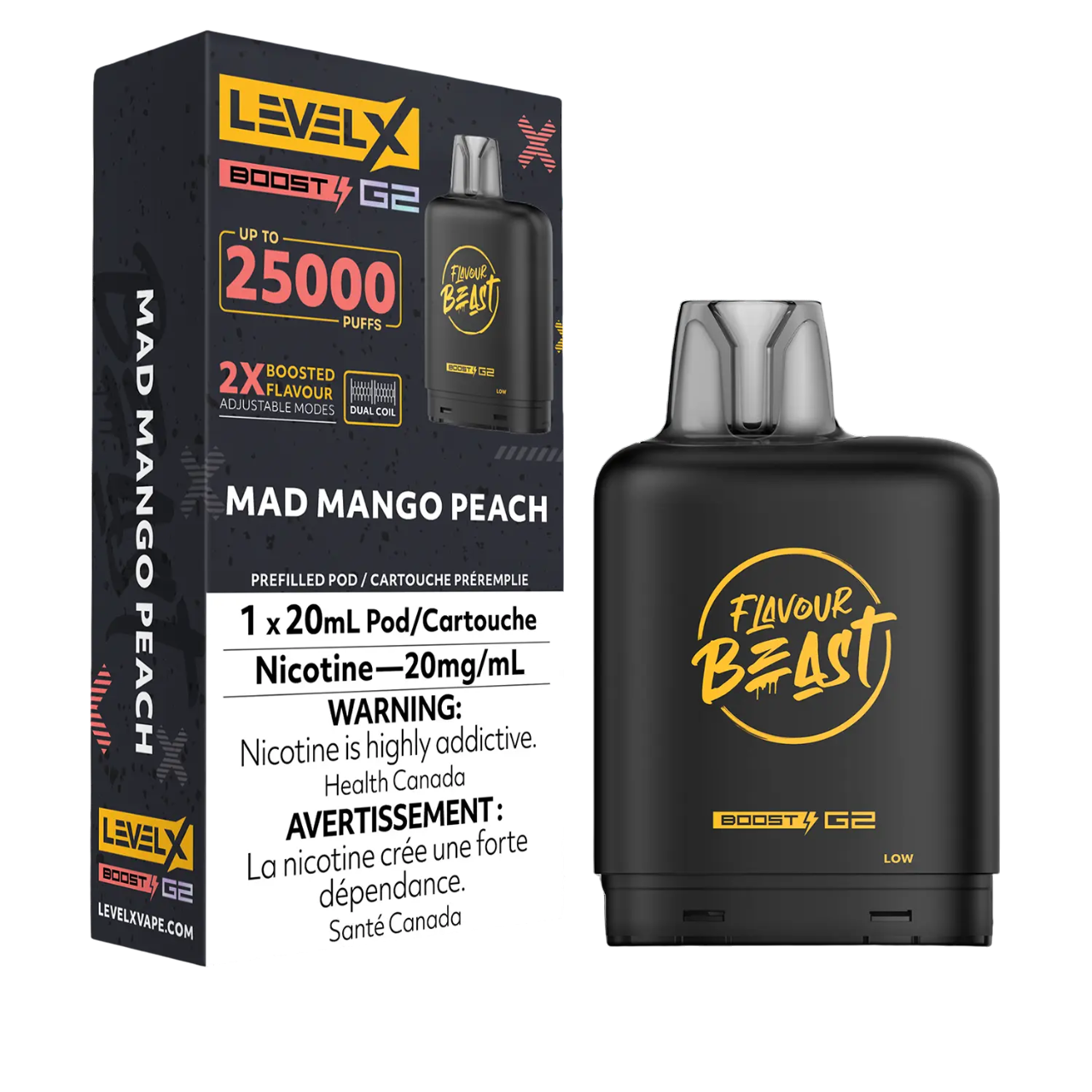 Level X Flavour Beast Boost G2 Iced Pod 20mL Mad Mango Peach 25000 Puffs 20mg