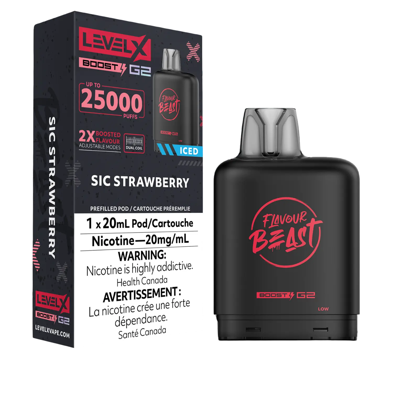 Level X Flavour Beast Boost G2 Iced Pod 20mL Sic Strawberry 25000 Puffs 20mg