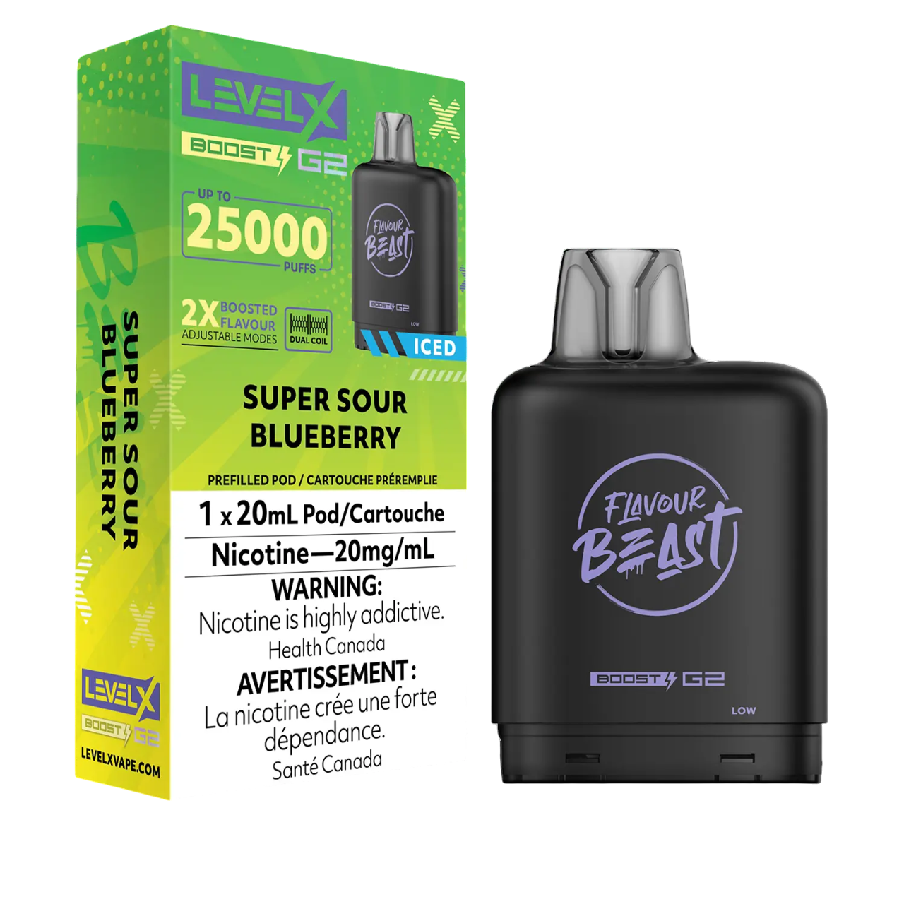 Level X Flavour Beast Boost G2 Iced Pod 20mL Super Sour Blueberry 25000 Puffs 20mg