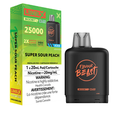 Level X Flavour Beast Boost G2  Iced Pod Super Sour Peach 25000 Puffs 20 mL 20 mg