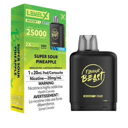 Level X Flavour Beast Boost G2 Iced Pod Super Sour Pineapple 25000 Puffs 20 mL 20 mg