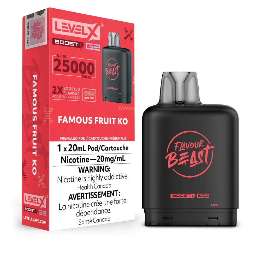 Level X Flavour Beast Boost G2 Iced Pod 20mL Famous Fruit KO 25000 Puffs 20mg