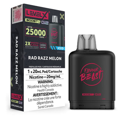 Level X Flavour Beast Boost G2 Iced Pod 20mL Rad Razz Melon 25000 Puffs 20mg