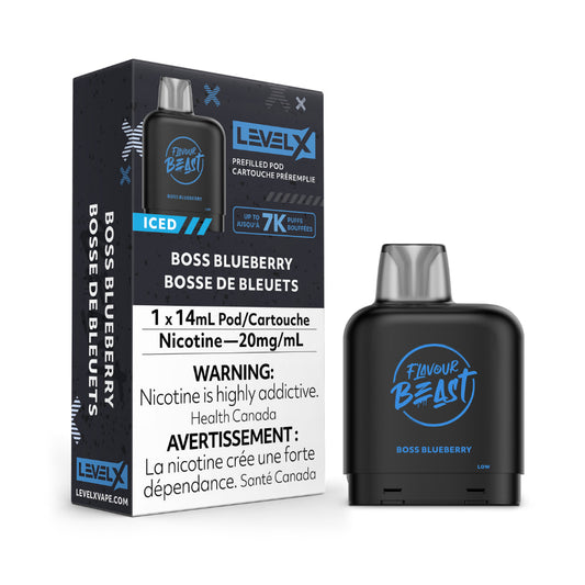 Flavour Beast Level X Iced Pod 14mL Boss Blueberry 7000 Puffs 20mg