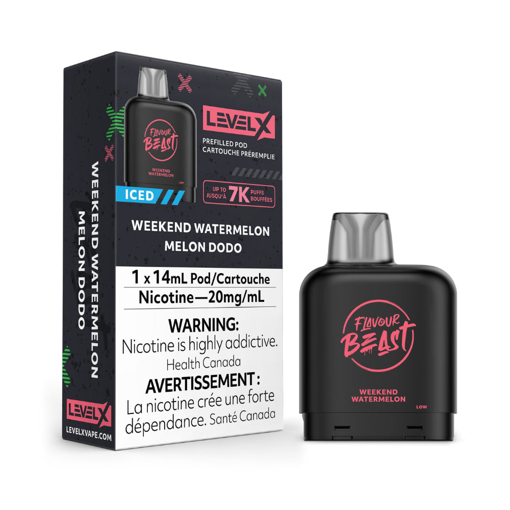 Flavour Beast Level X Iced Pod 14mL Weekend Watermelon 7000 Puffs 20mg