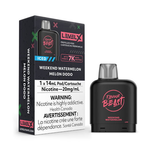 Flavour Beast Level X Iced Pod 14mL Weekend Watermelon 7000 Puffs 20mg