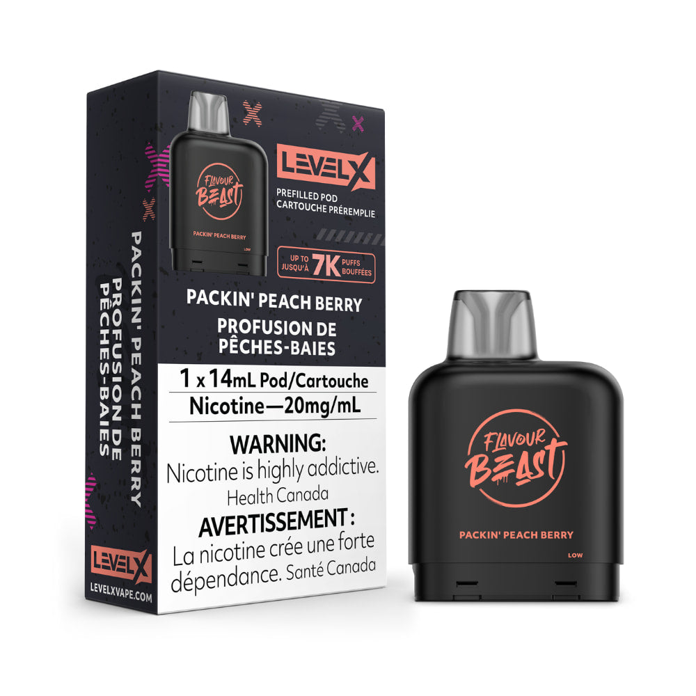 Flavour Beast Level X Pod 14mL Packin' Peach Berry 7000 Puffs 20mg