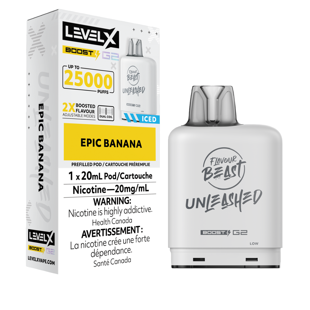 Level X Flavour Beast Unleashed Boost G2 Iced Pod Epic Banana 25000 Puffs 20mL 20mg