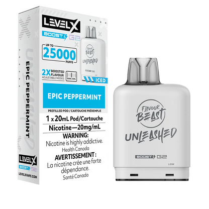 Level X Flavour Beast Unleashed Boost G2 Iced Pod Epic Peppermint 25000 Puffs 20mL 20mg