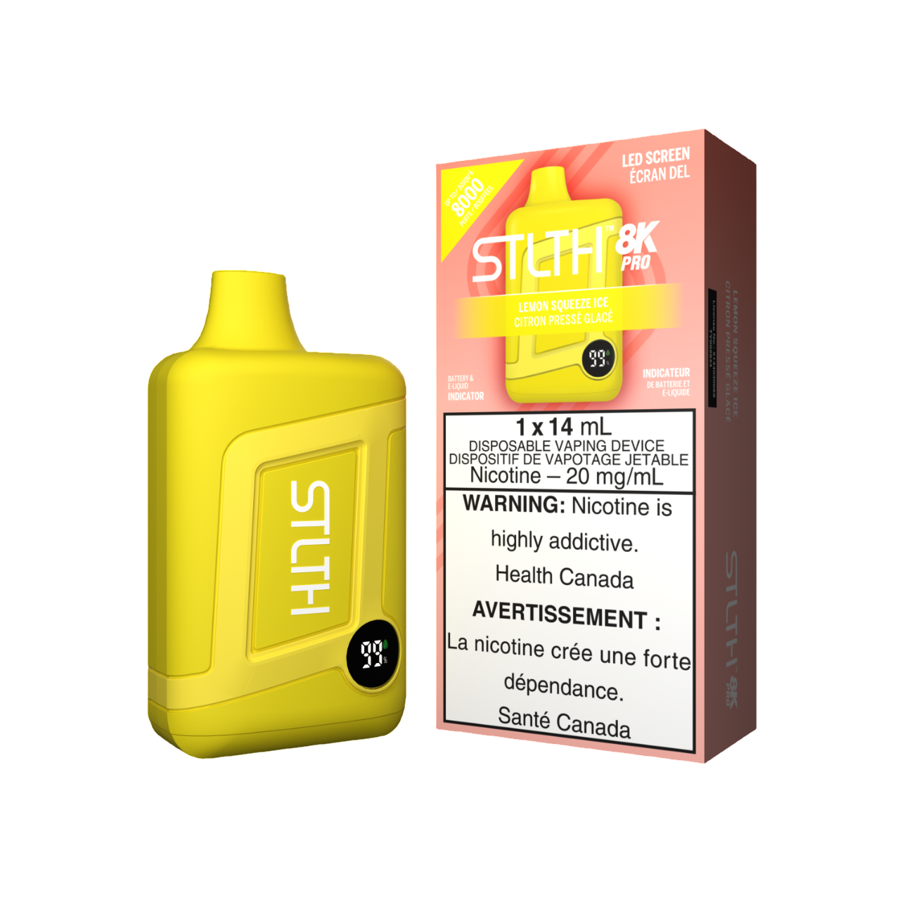 STLTH 8K Pro Disposable Lemon Squeeze Ice 14mL 8000 Puffs 20mg