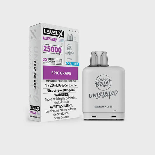 Flavour Beast Unleashed Level X Iced Boost Pod Epic Grape 25000 Puffs 20mL 20mg