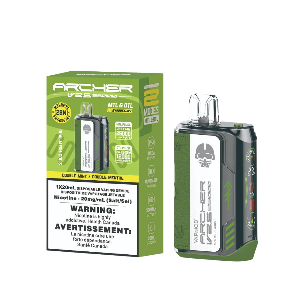 Vapmod Archer V2.5 Disposable 20mL Doube Mint Upto 25000 Puffs 20 mg