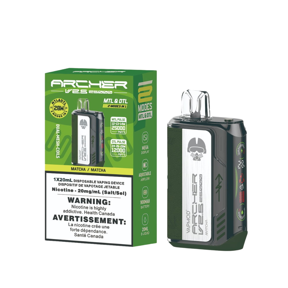 Vapmod Archer V2.5 Disposable 20mL Matcha Upto 25000 Puffs 20 mg