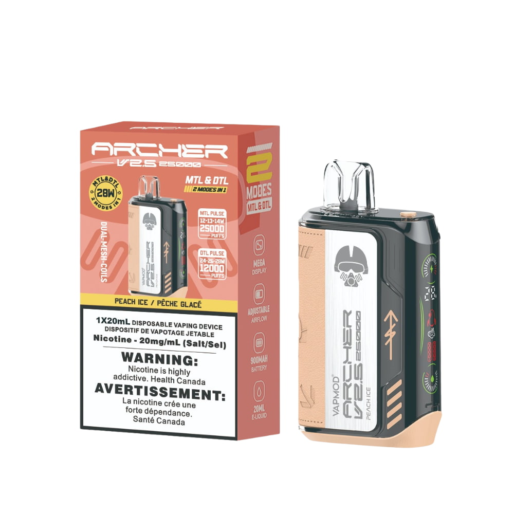 Vapmod Archer V2.5 Disposable 20mL Peach Ice Upto 25000 Puffs 20 mg