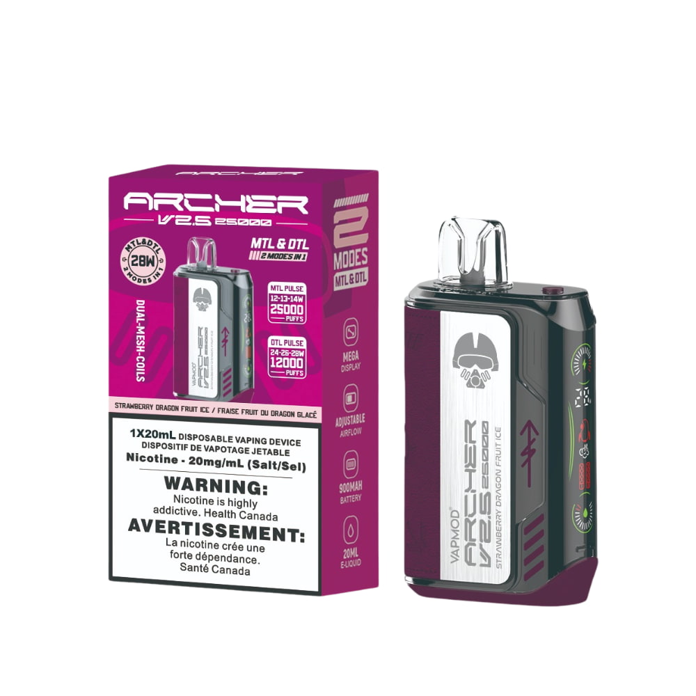 Vapmod Archer V2.5 Disposable 20mL Strawberry Dragon Fruit Ice Upto 25000 Puffs 20 mg