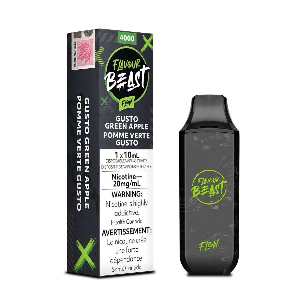 Flavour Beast Gusto Green Apple Flow 10mL 4000 Puffs 20mg