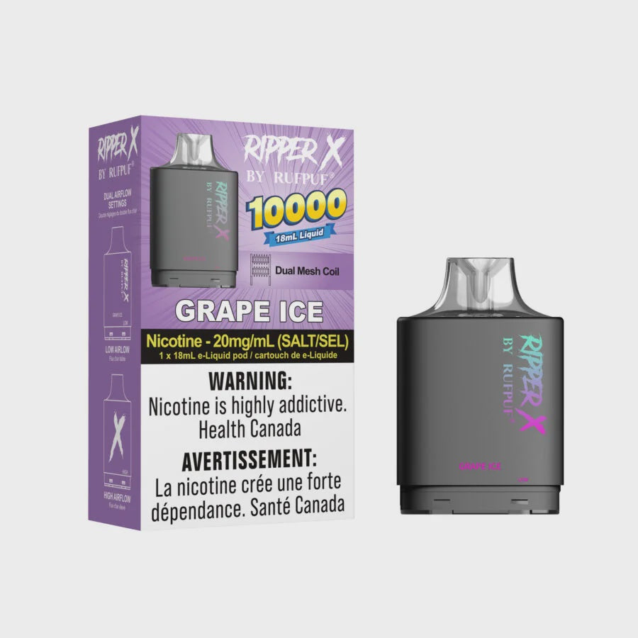 Ripper X by RufPuf Prefilled Pod Grape Ice 10000 Puffs 20mg