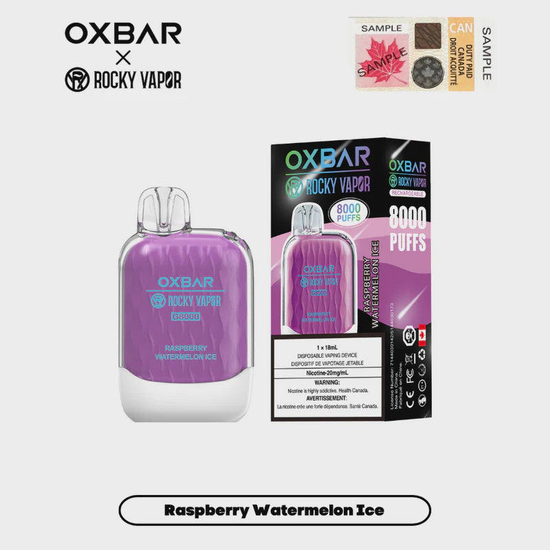 Rocky Vapor Oxbar G8000 Raspberry Watermelon Ice Disposable 8000 Puffs 20mg